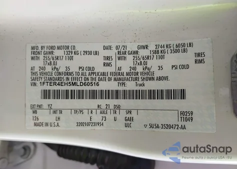 2021 Ford Ranger Xl from USA, damaged, VIN 1FTER4EH5MLD60516